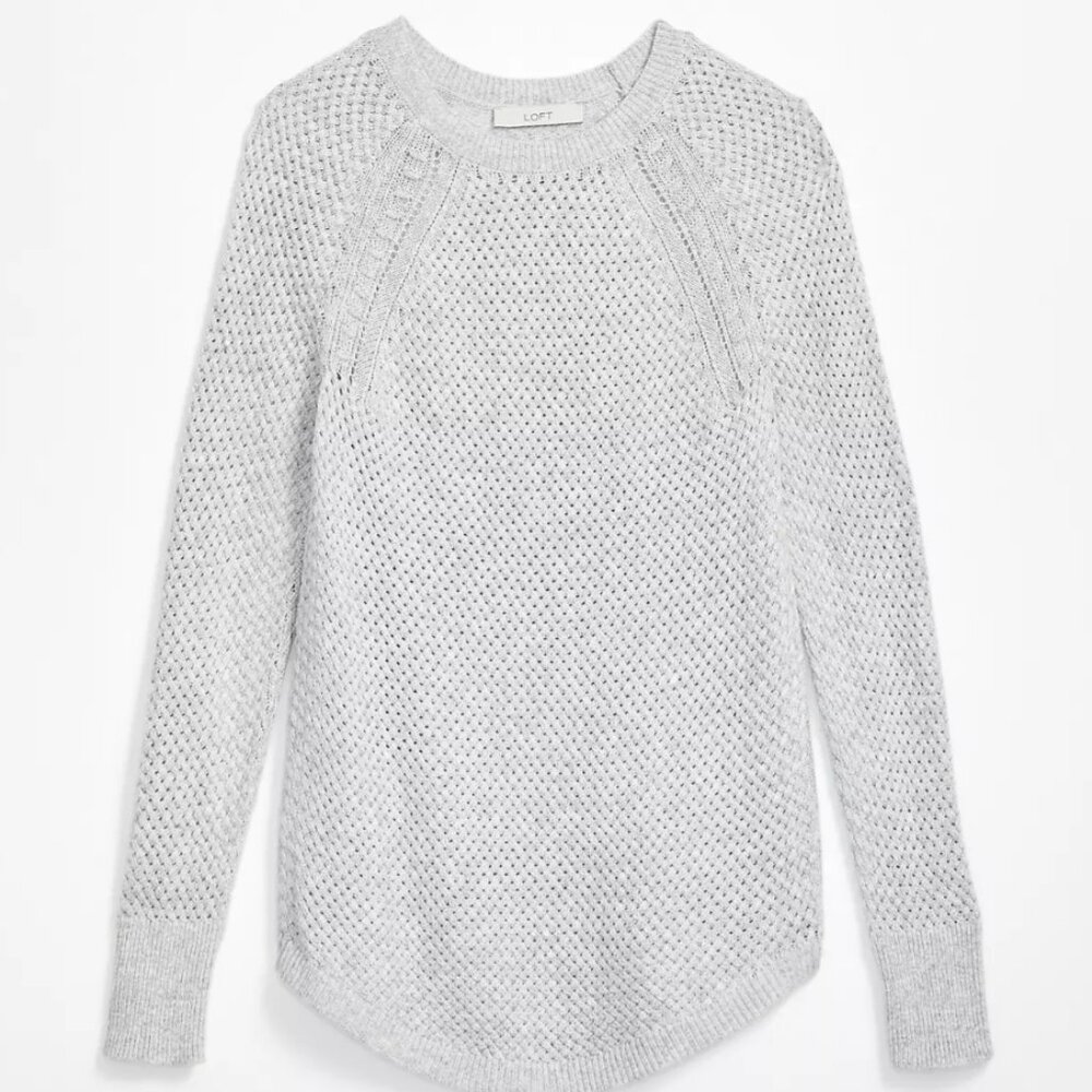 NWT Loft Gray Wool Blend Knit Crewneck Sweater Raglan Sleeve Relaxed Fit Large